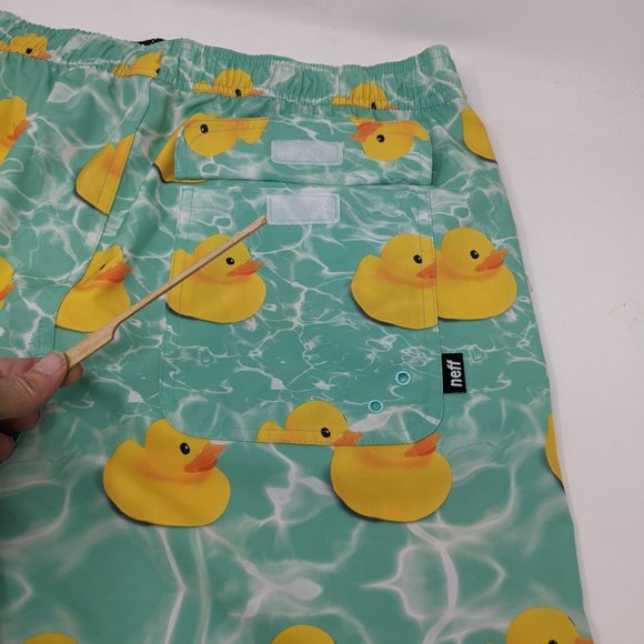 Neff Green Swim Trunks with Yellow Duck Print - Picture 11 of 13